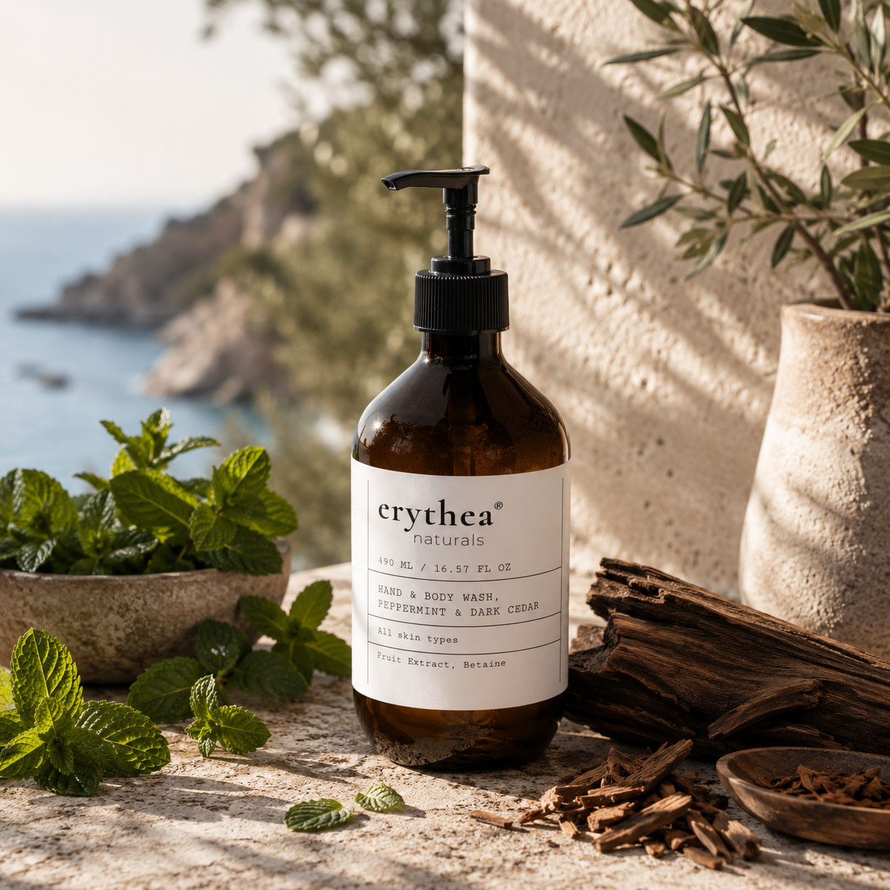 Hand & Body Wash, Peppermint & Dark Cedar 490 ml